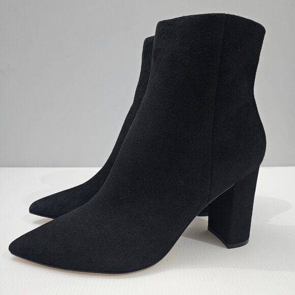 Marc Fisher Ulani Ankle Bootie Womens 10 Black Suede Block Heel Pointed Toe - Picture 1 of 15